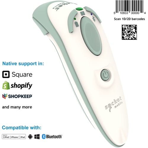 Socket Mobile DuraScan D755 Healthcare Handheld Barcode Scanner - Wireless Connectivity - Green, White - 891.54 mm Scan Di