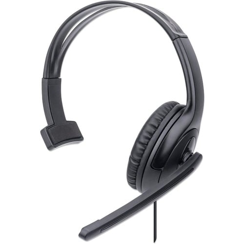 Manhattan Mono Over-Ear Headset (USB), Microphone Boom (padded), Retail Box Packaging, Adjustable Headband, In-Line Volume