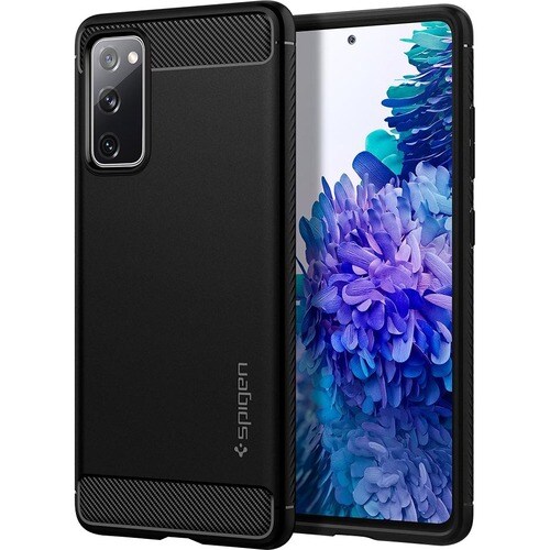 Spigen Rugged Armor Rugged Case for Samsung Galaxy S20 FE Smartphone - Textured With Carbon Fiber - Matte Black - Glossy, 