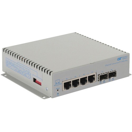Omnitron Systems OmniConverter 10G/Sx, 2xSFP/SFP+, 4xRJ-45, 1xDC Powered Commercial Temp - 6 Ports - 2 Layer Supported - M