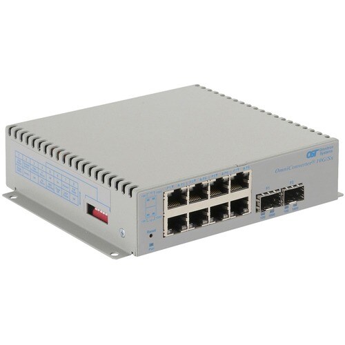 Omnitron Systems OmniConverter 10G/Sx, 2xSFP/SFP+, 8xRJ-45, 1xDC Powered Commercial Temp - 10 Ports - 2 Layer Supported - 