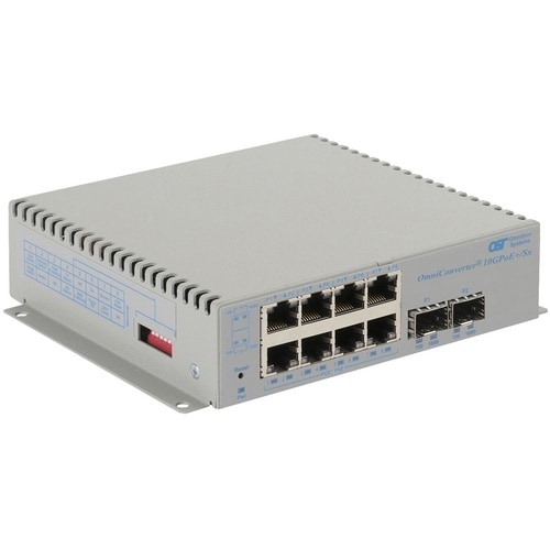 Omnitron Systems OmniConverter 10GPoE+/Sx PoE+, 2xSFP/SFP+, 8xRJ-45, 1xAC Powered Wide Temp - 10 Ports - 2 Layer Supported