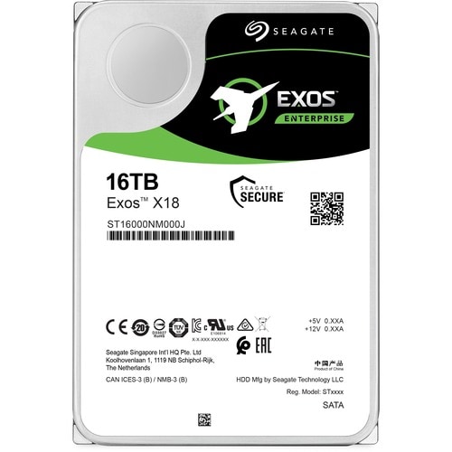 Seagate Exos X18 ST16000NM000J 16 TB Hard Drive - 3.5" Internal - SATA (SATA/600) - Video Surveillance System, Storage Sys