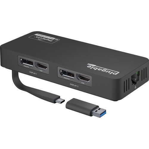Plugable 4K DisplayPort and HDMI Dual Monitor Adapter with Ethernet for USB 3.0 and USB-C - Compatible with Windows and Ma