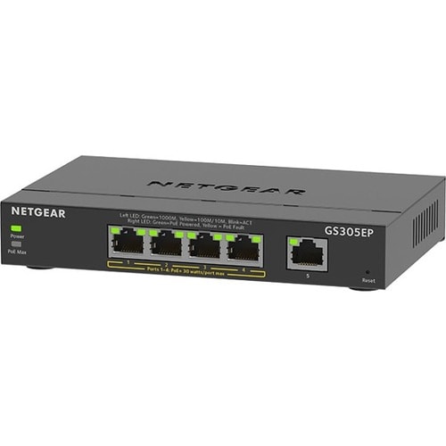 Netgear GS300 GS305EP 5 Ports Manageable Ethernet Switch - 3 Layer Supported - Twisted Pair - PoE Ports - Wall Mountable, 