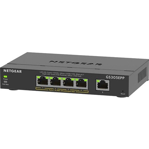 Netgear GS300 GS305EPP 5 Ports Manageable Ethernet Switch - Gigabit Ethernet - 10/100/1000Base-T - 3 Layer Supported - 120