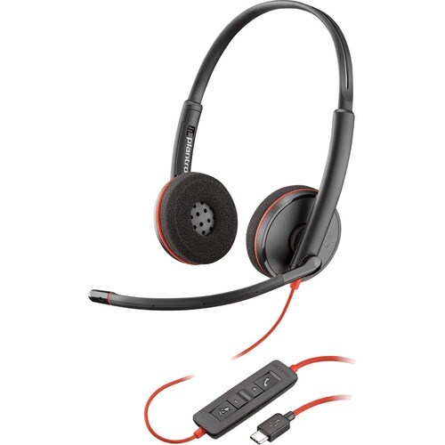Plantronics Blackwire C3220 有线 头戴式 立体声 耳机 - 黑 - 双声道 - 上耳式 - 20 Hz 到 20 kHz - 降噪 麦克风 - A 型 USB