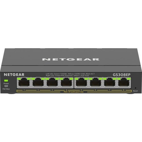 Netgear 8-Port Gigabit Ethernet PoE+ Smart Managed Plus Switch - 8 Ports - Manageable - 2 Layer Supported - 62 W PoE Budge