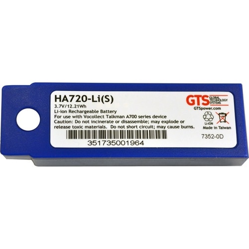 GTS HA720-Li(S) Battery - Lithium Ion (Li-Ion) - For Barcode Scanner - Battery Rechargeable - 3.7 V DC - 3300 mAh Shelf Life