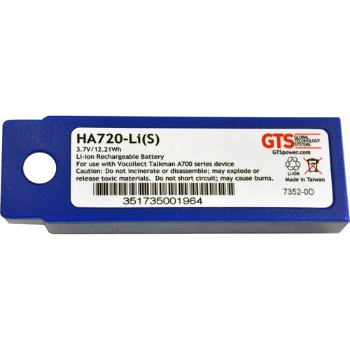 GTS HA720-Li(S) Battery - Lithium Ion (Li-Ion) - For Barcode Scanner - Battery Rechargeable - 3.7 V DC - 3300 mAh