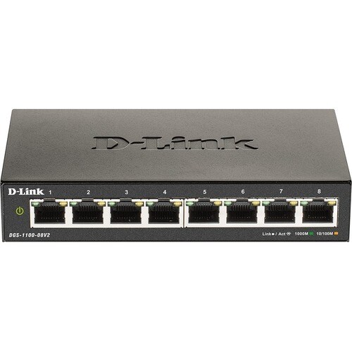 Conmutador Ethernet D-Link DGS-1100 DGS-1100-08V2 8 Puertos Gestionable - 2 Capa compatible - 4,94 W Power Consumption - P