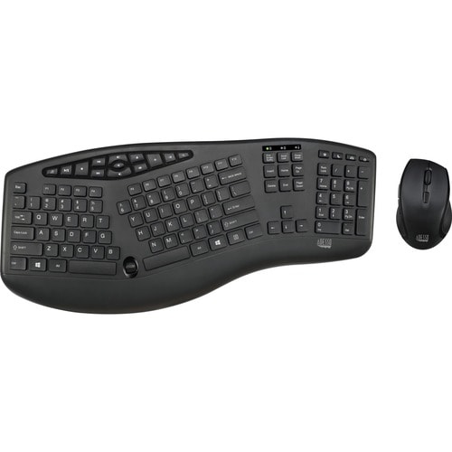 Adesso TruForm Wireless Ergonomic Keyboard And Optical Mouse - USB Membrane Wireless RF 2.40 GHz Keyboard - 104 Key - Engl