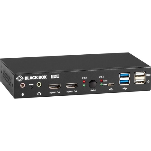 Black Box 2-Port 4K HDMI Dual-Head KVM Switch (with Audio Line In/Out and USB Hub) - 2 Computer(s) - 3840 x 2160 - 5 x USB