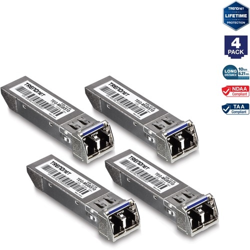 Mini-GBIC (SFP) TRENDnet TEG-MGBS10/4 - 4 - Conforme aux normes TAA - Pour Réseau Fibre Optique, Réseau de Données - Fibre