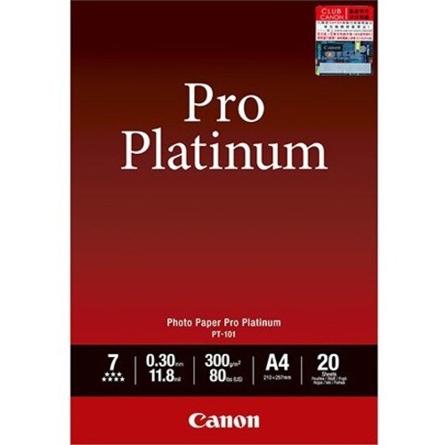 Canon Pro Platinum PT-101 Jato de tinta Papel fotográfico - 98 Brilho - A2 - 420 mm x 594 mm - 300 g/m² Grammage - 20 Plan