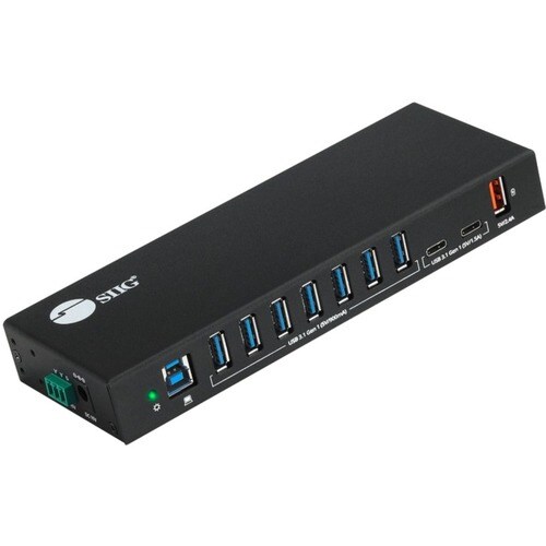 SIIG 10 Port Industrial USB 3.1 Gen 1 Hub with Dual USB-C & 65W Charging - 5Gbps Data Transfer Rates , Wall & DIN Rail Mou
