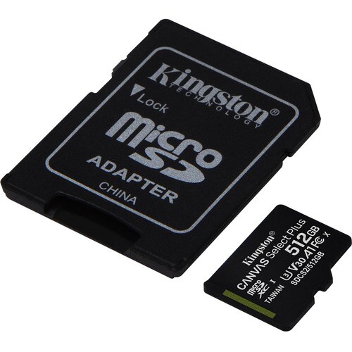 Kingston Canvas Select Plus SDCS2 512 GB Class 10/UHS-I (U3) microSDXC - 1 - 100 MB/s Read - 85 MB/s Write