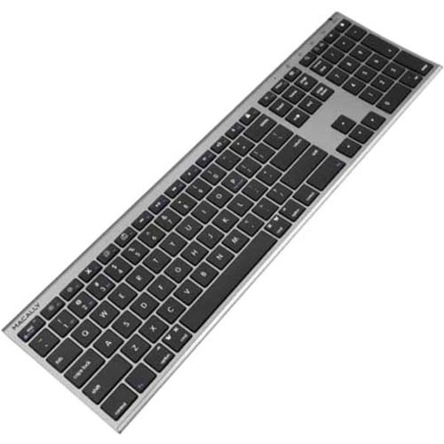 Macally Rechargeable Space Gray Quick Switch Bluetooth Keyboard For Three Devices - Wireless Connectivity - Bluetooth - 11