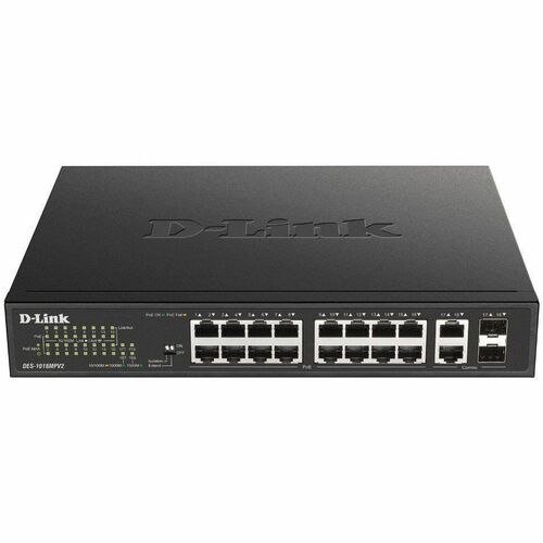 D-Link Ethernet Switch - 18 Ports - 2 Layer Supported - Modular - 2 SFP Slots - 246.40 W PoE Budget - Optical Fiber, Twist