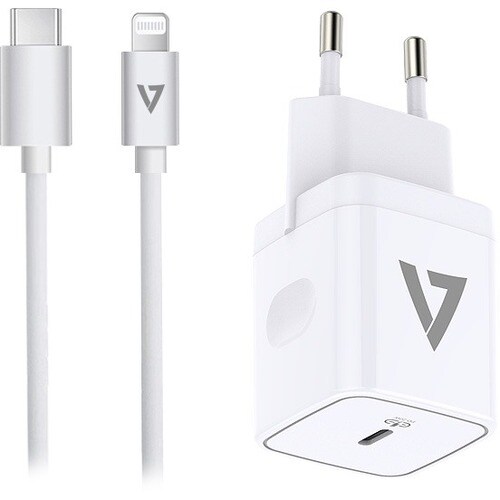 V7 ACUSBC20WPD-BDL-1E 20 W AC Adapter - USB Type-C - For iPhone, Smartphone, Tablet, iPad - 120 V AC, 230 V AC Input - 5 V