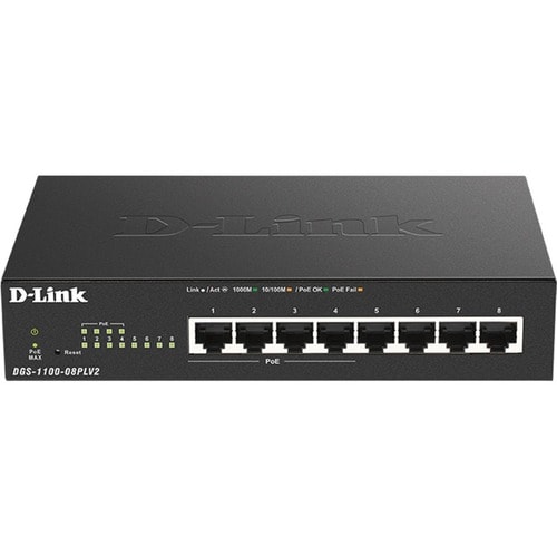 D-Link DGS-1100 8 Ports Manageable Ethernet Switch - 2 Layer Supported - 80 W PoE Budget - Twisted Pair - PoE Ports - Desktop