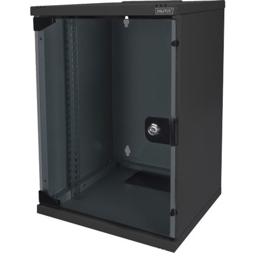 Digitus 9U Wall Mountable Enclosed Cabinet Rack Cabinet for LAN Switch, Patch Panel - 254 mm Rack Width - Jet Black - Galv