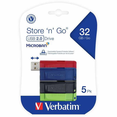 32GB Store 'n' Go® USB Flash Drive - 5pk - Assorted - 32GB - 5pk - Assorted