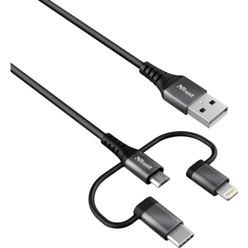 Trust Keyla 1 m Lightning/Micro-USB/USB/USB-C Data Transfer Cable for Computer, Phone, Digital Text Reader, Notebook, iPad