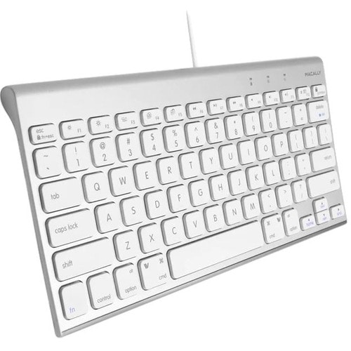 Macally Compact Brushed Metal USB Wired Keyboard For Mac And PC - Cable Connectivity - USB Type A Interface - 78 Key(s) - 