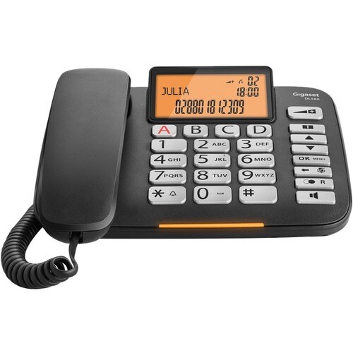 Gigaset DL580 Standard Phone - Black - Speakerphone - Hearing Aid Compatible