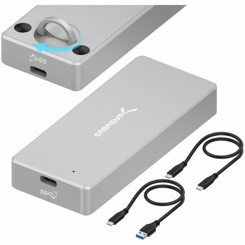 Sabrent EC-WPTF Drive Enclosure PCI Express NVMe, M.2, SATA - USB 3.2 (Gen 1) Type C Host Interface - Gray - 1 x SSD Suppo