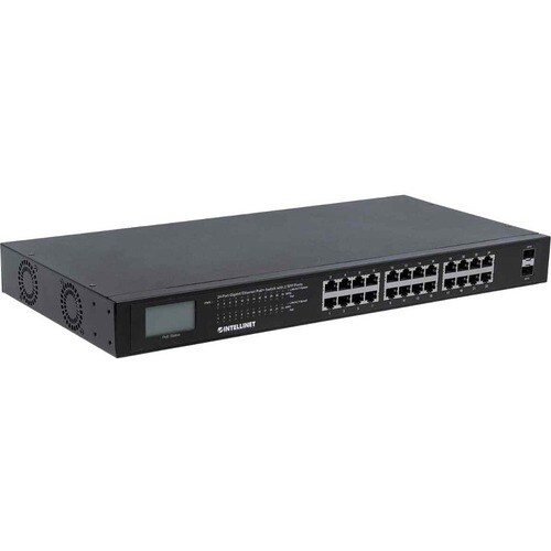 24-Port Gigabit Ethernet PoE+ Switch with 2 SFP Ports, LCD Display, IEEE 802.3at/af Power over Ethernet (PoE+/PoE) Complia