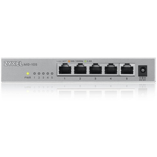 ZYXEL MG-105 5 Ports Ethernet Switch - 2.5 Gigabit Ethernet - 2500Base-T - 2 Layer Supported - 9.34 W Power Consumption - 