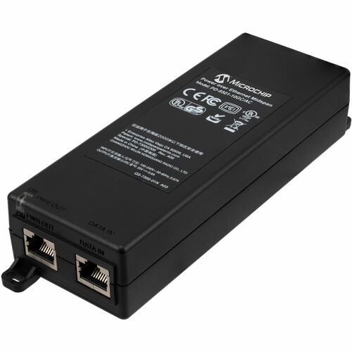 Microchip PD-9001-10GC PoE Injector with power cord - 120 V AC, 230 V AC Input - 55 V DC Output - 1 x 10/100/1000Base-T In