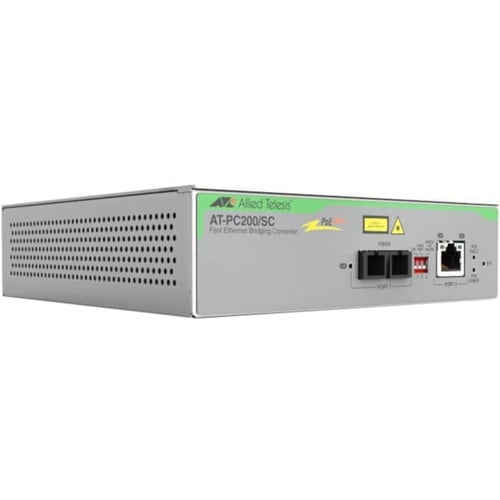 Allied Telesis PoE+ to Fiber Switching Media Converter - Network (RJ-45) - 1x PoE+ (RJ-45) Ports - 1 x SC Ports - Multi-mo
