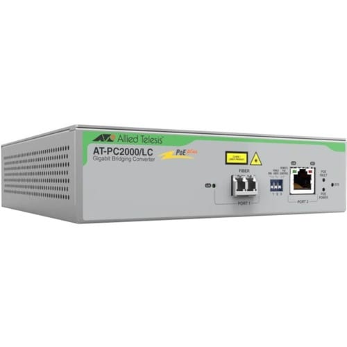 Allied Telesis PC2000/LC Transceiver/Media Converter - TAA Compliant - 2 Port(s)Network (RJ-45) - 1 x PoE+ (RJ-45) Ports -