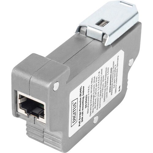 Digitus PoE Überspannungsschutz (RJ45), DIN-Schienenmontage, Indoor. Produktfarbe: Grau, Material: Zink, Internationale Sc