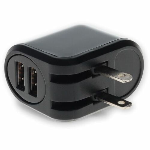 AddOn Wall Charger 2X USB-A 2.0 5V at 2.4A Single port or 5V at 1A Dual port 12W total, Black - 12 W - 5 V DC Output - 2.4