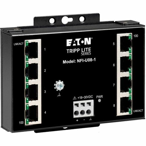 Eaton Tripp Lite Series 8-Port Unmanaged Fast Industrial Ethernet Switch - 10/100 Mbps, Ruggedized, -40° to 75°C, DIN/Wall