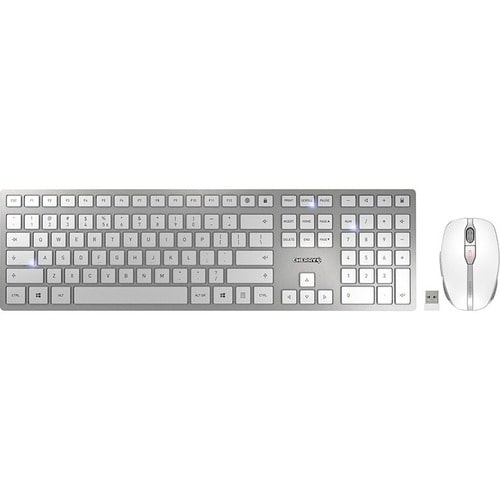 CHERRY DW 9100 Tastatur & Maus - QWERTZ - Deutsch - Tastatur, Kabellos, Bluetooth/RF, 4.0 2,40 GHz USB, Schere, Silber, We