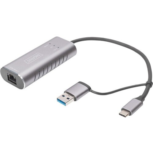 Digitus DN-3028 USB/Ethernet Combo Hub - USB 3.1 Type C - External - Grey - 1 Network (RJ-45) Port(s) - PC, iOS, Mac, Linu