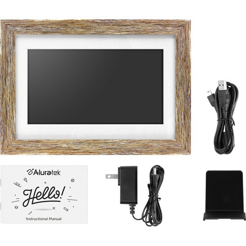 Aluratek 10" WiFi Touchscreen Distressed Wood Digital Photo Frame - 10" LCD Digital Frame - Wood - 1280 x 800 - Wireless -