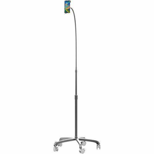 CTA Digital Heavy-Duty Rolling Floor Stand with Gooseneck and Phone Holder - Up to 7" Screen Support - 58" Height - Floor 
