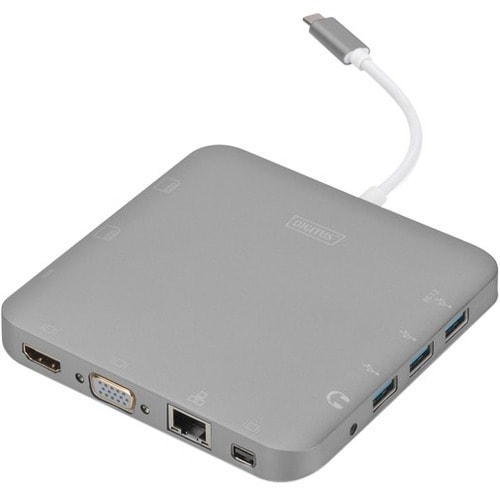 Digitus DA-70876 USB Type C Docking Station for Notebook/Monitor - 60 W - 4 x USB Ports - 3 x USB 3.0 - USB Type-C - Netwo