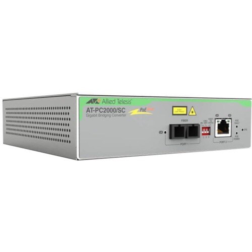 Allied Telesis PC2000/SC Transceiver/Media Converter - TAA Compliant - 2 Port(s)Network (RJ-45) - 1 x PoE+ (RJ-45) Ports -