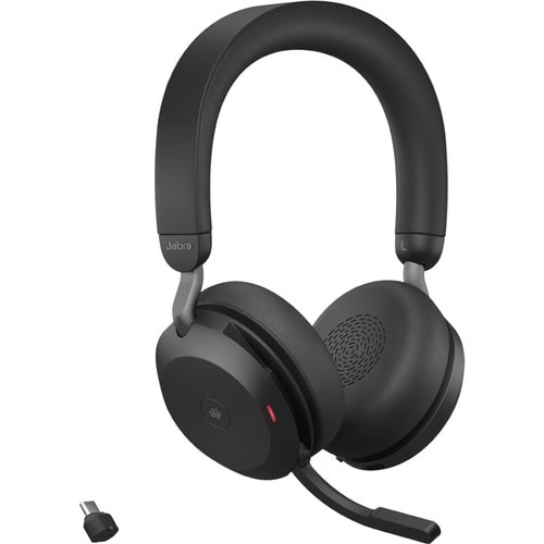 Jabra Evolve2 75 Wireless On-ear Stereo Headset - Black - Binaural - Ear-cup - 3000 cm - Bluetooth - 20 Hz to 20 kHz - MEM