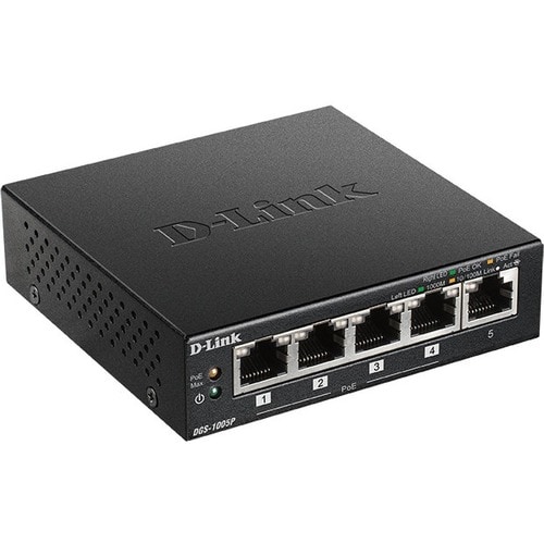 D-Link 5-Port Desktop Gigabit PoE+ Switch. Switch type: Unmanaged, Switch layer: L2. Basic switching RJ-45 Ethernet ports 