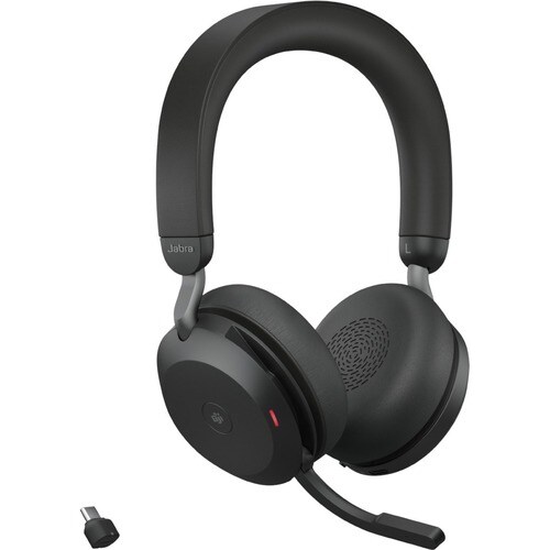 Jabra Evolve2 75 Wireless On-ear Stereo Headset - USB-C - For MS Teams - With Charging Stand - Black - Binaural - Ear-cup 