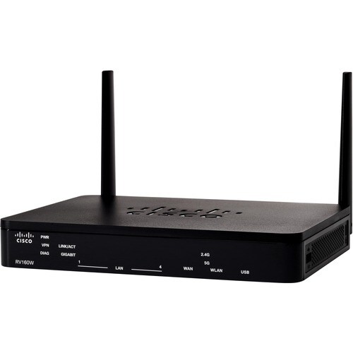 Cisco RV160W wifi 5 IEEE 802.11ac Ethernet Roteador sem fio - Recondicionado - 2.40 GHz Banda ISM - 5 GHz Banda UNII - 4 x
