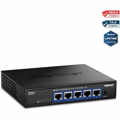 TRENDnet TEG-S750 5 Ports Ethernet Switch - 10 Gigabit Ethernet - 10GBase-T - TAA Compliant - 2 Layer Supported - 11.90 W 